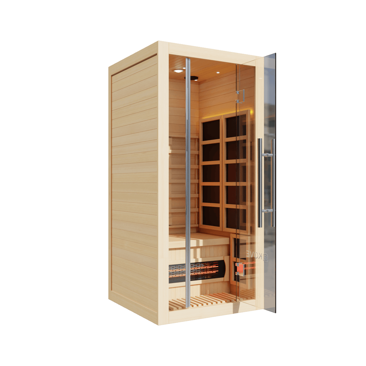 Empire Kove 1-Person Infrared Sauna Cabin Compact – Hemlock Wood, Glass Front, Bluetooth & Full Spectrum Heating | KOVE-INF1 Indoor Infrared Saunas Kove Designs