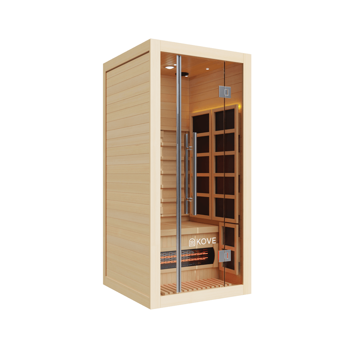 Empire Kove 1-Person Infrared Sauna Cabin Compact – Hemlock Wood, Glass Front, Bluetooth & Full Spectrum Heating | KOVE-INF1 Indoor Infrared Saunas Kove Designs