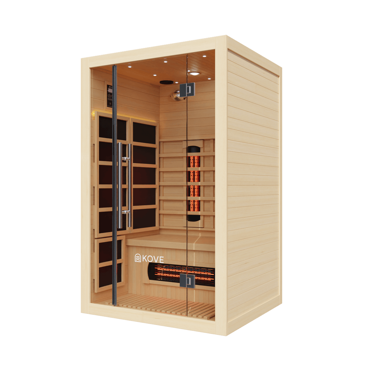 Empire Kove 2-Person Infrared Sauna Cabin – Hemlock Wood, Glass Front, Bluetooth & Full Spectrum Heating | KOVE-INF2 - Graded Item Indoor Infrared Saunas KOVE