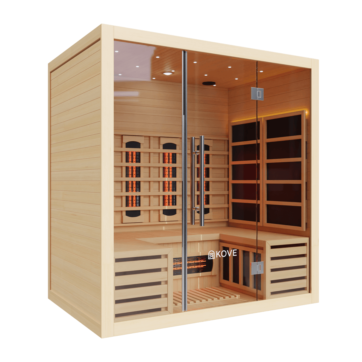 Kove 4 Person Infrared Sauna Cabin – Hemlock Wood, Glass Front, Bluetooth & Full Spectrum Heating | KOVE-INF4 Indoor Infrared Saunas Kove Designs