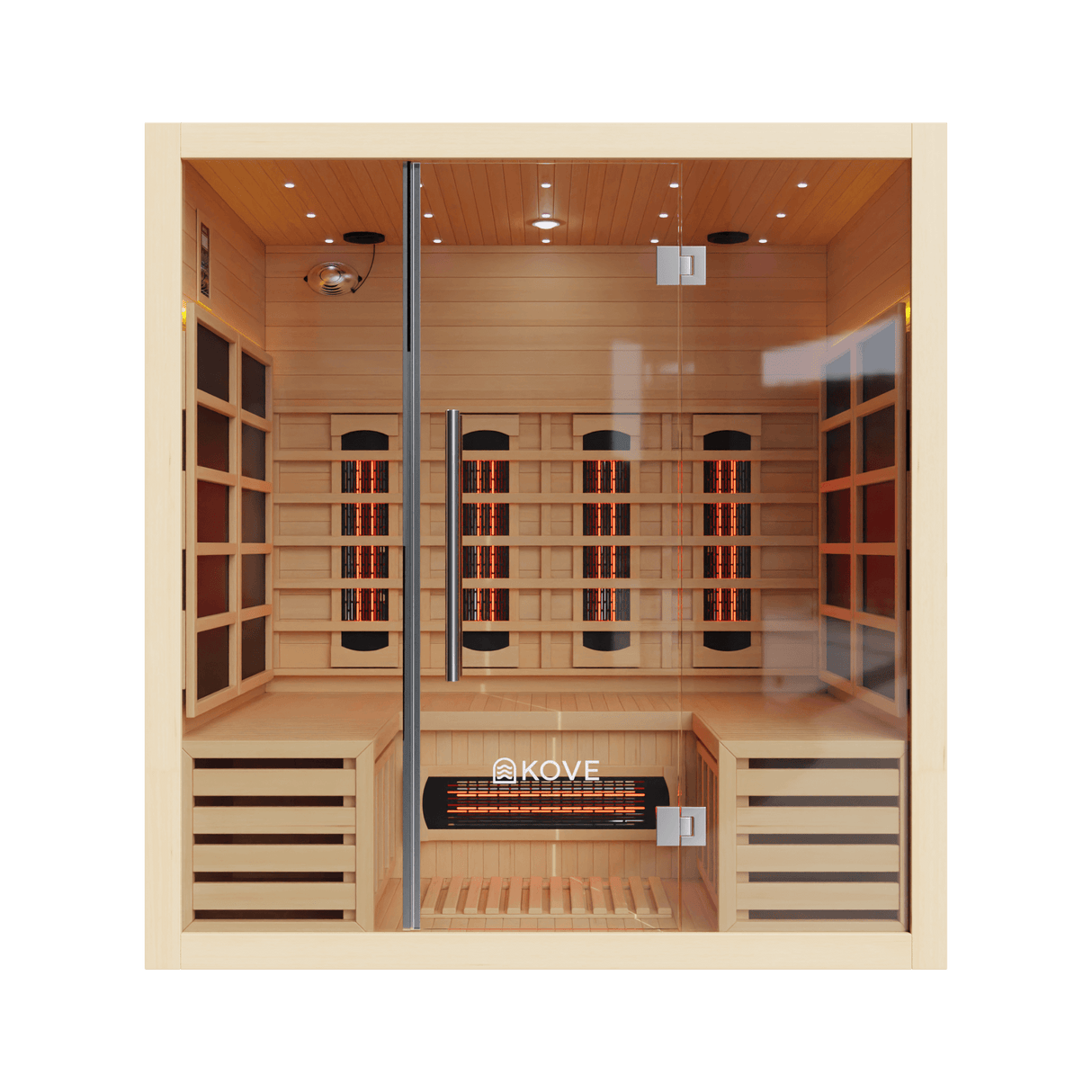 Kove 4 Person Infrared Sauna Cabin – Hemlock Wood, Glass Front, Bluetooth & Full Spectrum Heating | KOVE-INF4 Indoor Infrared Saunas Kove Designs