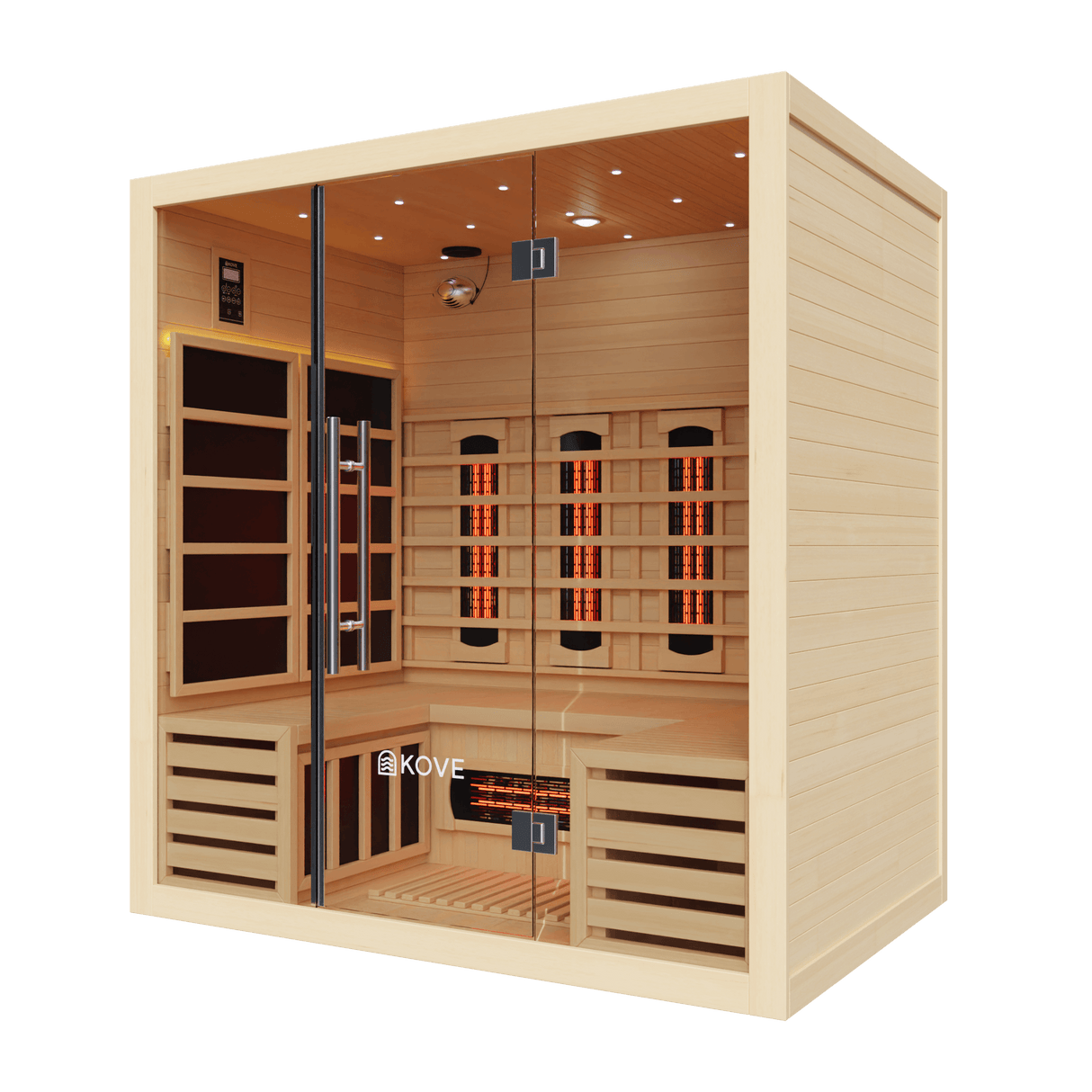 Kove 4 Person Infrared Sauna Cabin – Hemlock Wood, Glass Front, Bluetooth & Full Spectrum Heating | KOVE-INF4 Indoor Infrared Saunas Kove Designs