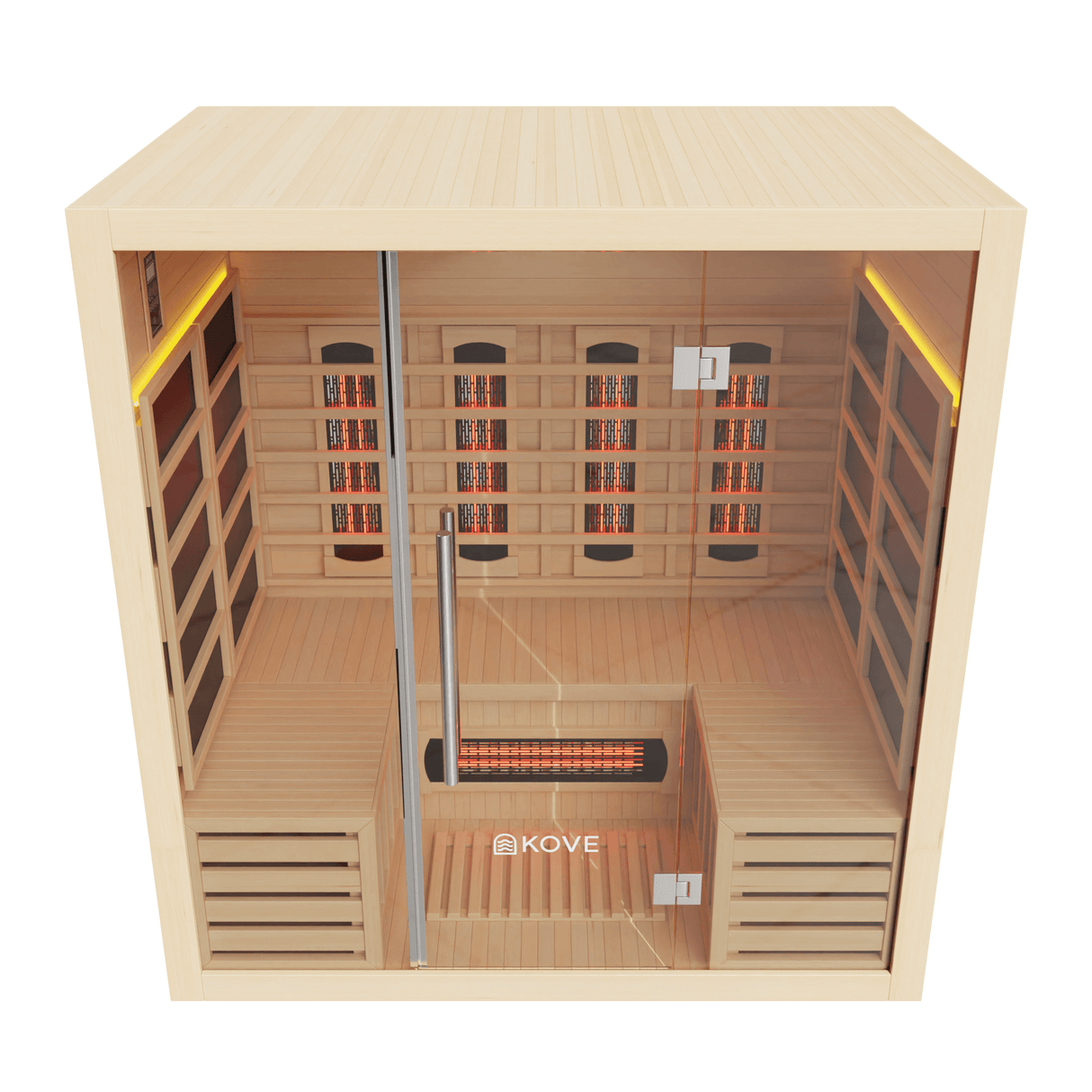 Kove 4 Person Infrared Sauna Cabin – Hemlock Wood, Glass Front, Bluetooth & Full Spectrum Heating | KOVE-INF4 Indoor Infrared Saunas Kove Designs