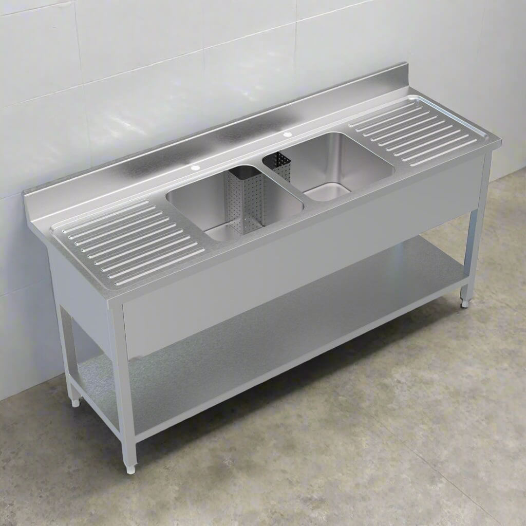 Empire Commercial Stainless Steel Double Bowl Sink – Double Drainer 1800mm Wide | 1800-600 Double Bowl Sinks Empire