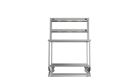 Nordstar Mobile Centre Table Bench With 2 Tier Heated Gantry Chefs Pass 1200mm | DTCMCB1200 Stainless Steel Tables with Overshelf Nordstar