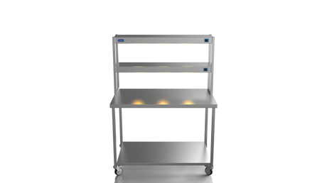 Nordstar Mobile Centre Table Bench With 2 Tier Heated Gantry Chefs Pass 1200mm | DTCMCB1200 Stainless Steel Tables with Overshelf Nordstar