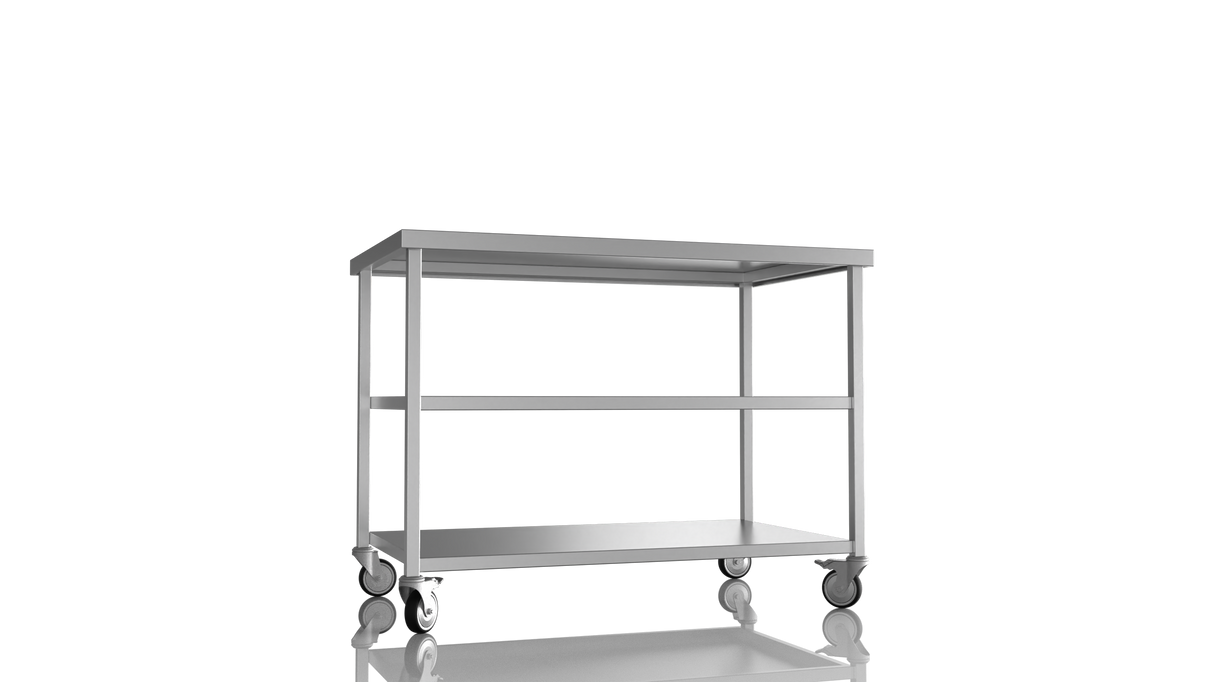 Nordstar Mobile Centre Table Bench with 2 Undershelves 1200mm Wide | NSMCB1200MS Stainless Steel Tables with Castors Nordstar