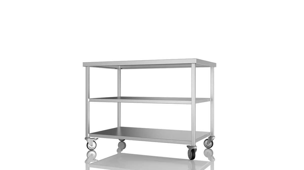 Nordstar Mobile Centre Table Bench with 2 Undershelves 1200mm Wide | NSMCB1200MS Stainless Steel Tables with Castors Nordstar
