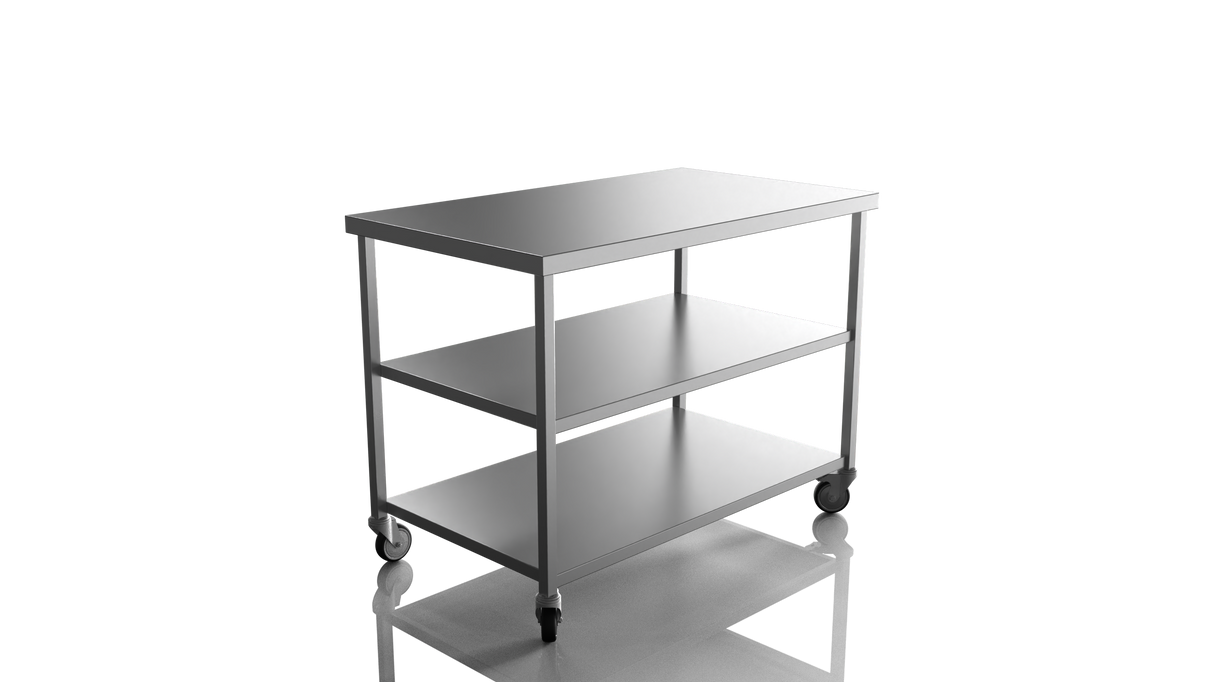 Nordstar Mobile Centre Table Bench with 2 Undershelves 1200mm Wide | NSMCB1200MS Stainless Steel Tables with Castors Nordstar