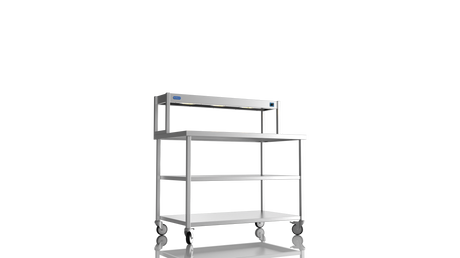 Nordstar Mobile Centre Table Bench With Heated Gantry Chefs Pass 1200mm | STCMCB1200MS Stainless Steel Tables with Overshelf Nordstar