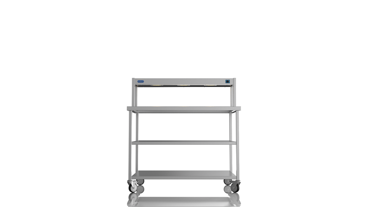 Nordstar Mobile Centre Table Bench With Heated Gantry Chefs Pass 1200mm | STCMCB1200MS Stainless Steel Tables with Overshelf Nordstar