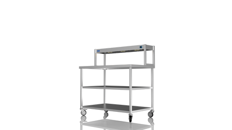 Nordstar Mobile Centre Table Bench With Heated Gantry Chefs Pass 1200mm | STCMCB1200MS Stainless Steel Tables with Overshelf Nordstar