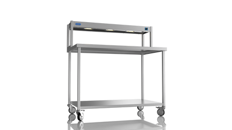 Nordstar Mobile Centre Table Bench With Heated Gantry Chefs Pass 1200mm | STCMCB1200 Stainless Steel Tables with Overshelf Nordstar