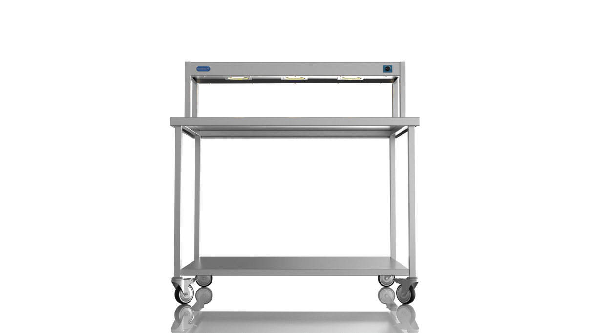 Nordstar Mobile Centre Table Bench With Heated Gantry Chefs Pass 1200mm | STCMCB1200 Stainless Steel Tables with Overshelf Nordstar