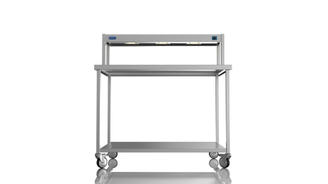 Nordstar Mobile Centre Table Bench With Heated Gantry Chefs Pass 1200mm | STCMCB1200 Stainless Steel Tables with Overshelf Nordstar