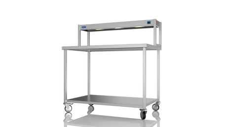 Nordstar Mobile Centre Table Bench With Heated Gantry Chefs Pass 1200mm | STCMCB1200 Stainless Steel Tables with Overshelf Nordstar