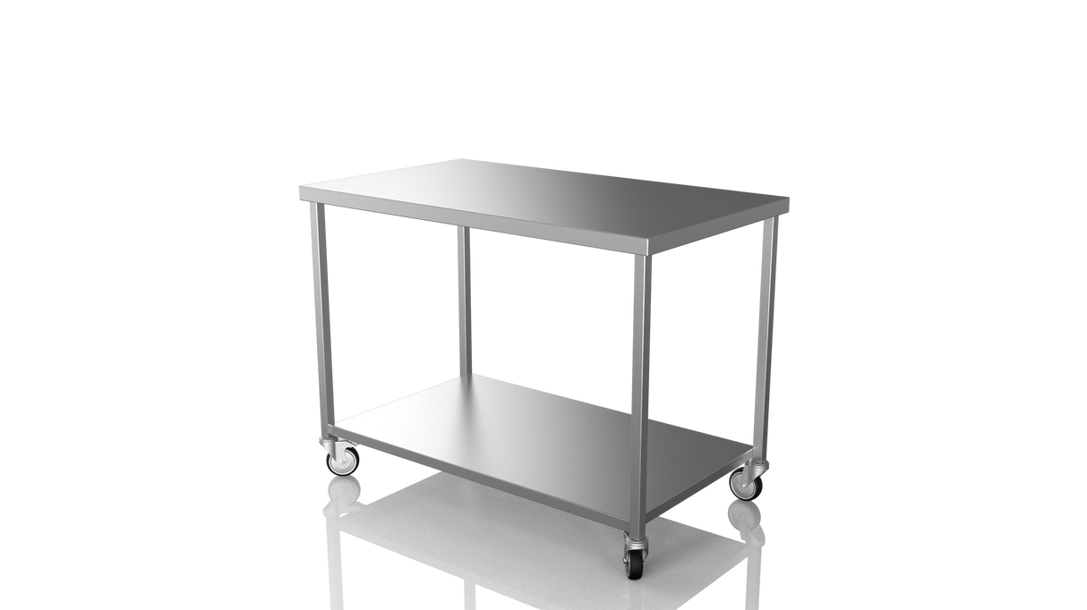 Nordstar Mobile Centre Table Bench With Undershelf 1200mm Wide | NSMCB1200 Stainless Steel Tables with Castors Nordstar