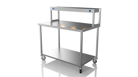 Nordstar Mobile Centre Table Bench With Heated Gantry Chefs Pass 1200mm | STCMCB1200 Stainless Steel Tables with Overshelf Nordstar