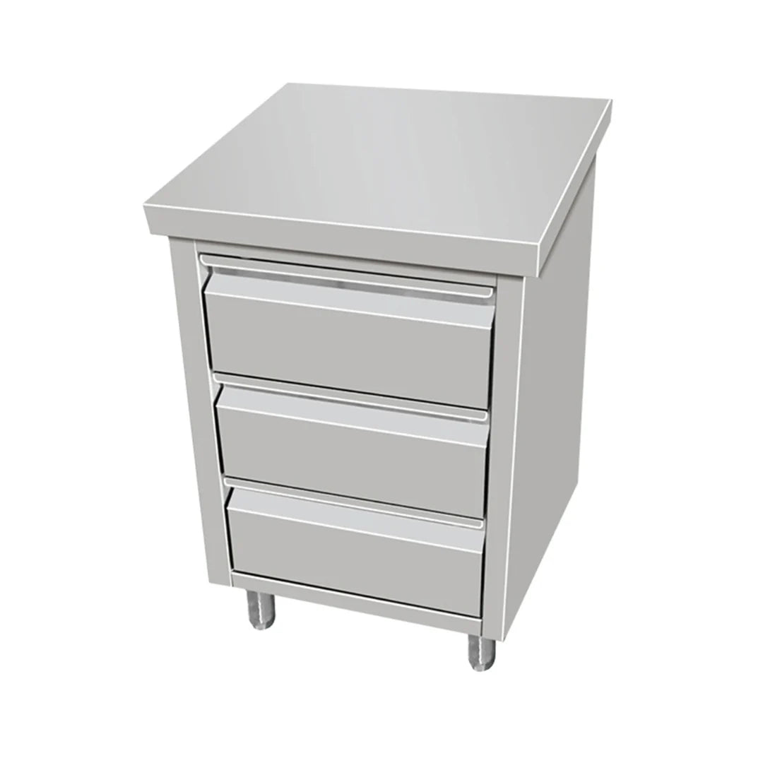 Hamoki Stainless Steel Worktable Unit With 3 Drawers 500mm Wide | 141062 Stainless Steel Worktops With Cupboards Hamoki