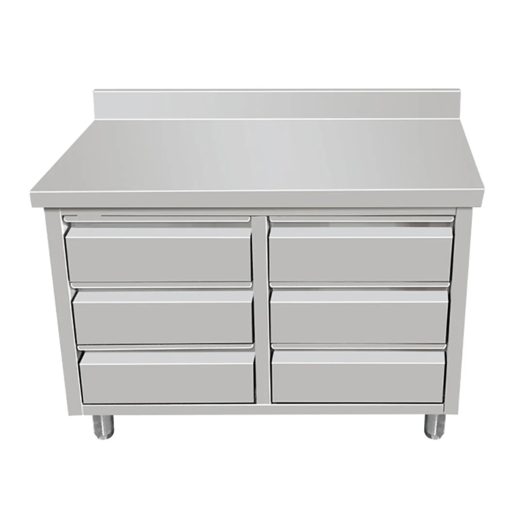 Hamoki Stainless Steel Worktable Unit With 6 Drawers & Upstand 1000mm Wide | 141063 Stainless Steel Worktops With Cupboards Hamoki