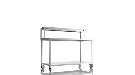 Nordstar Mobile Centre Table Bench With Heated Gantry Chefs Pass 1500mm | STCMCB1500 Stainless Steel Tables with Overshelf Nordstar