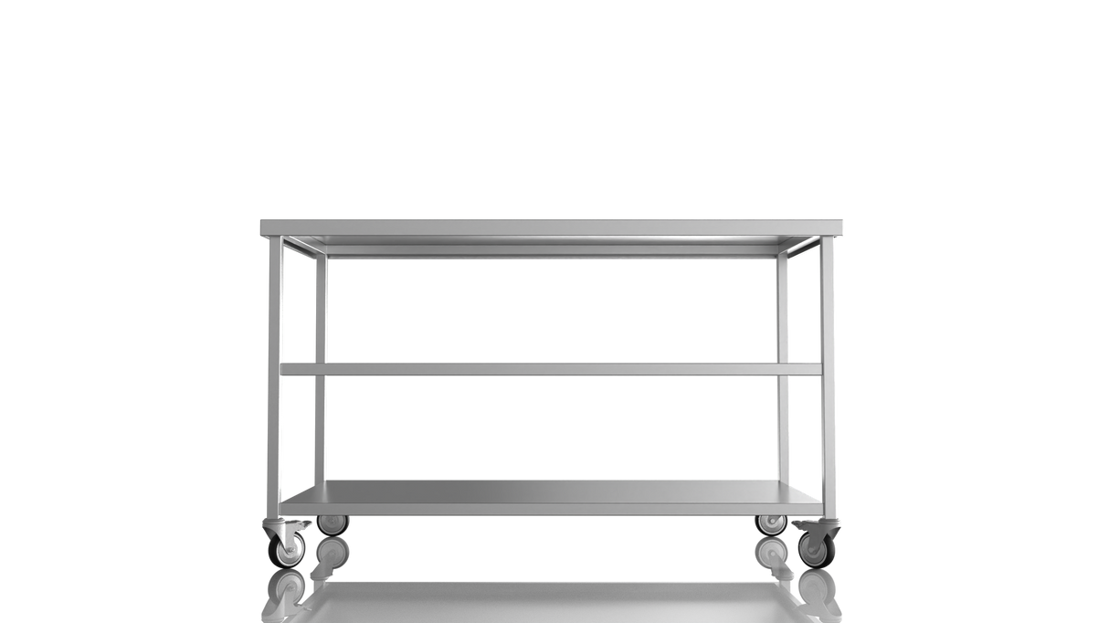 Nordstar Mobile Centre Table Bench with 2 Undershelves 1500mm Wide | NSMCB1500MS Stainless Steel Tables with Castors Nordstar