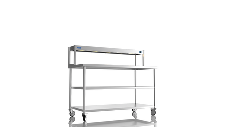 Nordstar Mobile Centre Table Bench With Heated Gantry Chefs Pass 1500mm | STCMCB1500MS Stainless Steel Tables with Overshelf Nordstar