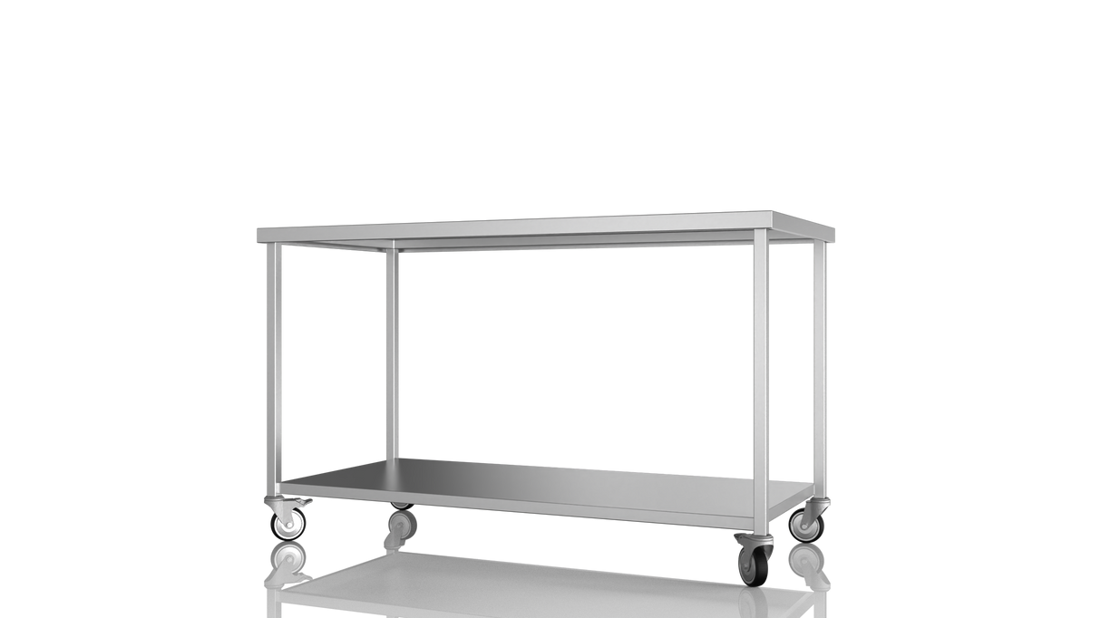 Nordstar Mobile Centre Table Bench With Undershelf 1500mm Wide | NSMCB1500 Stainless Steel Tables with Castors Nordstar