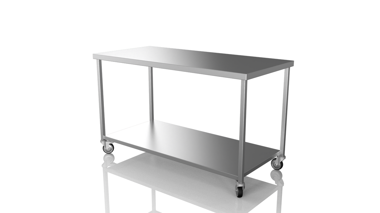 Nordstar Mobile Centre Table Bench With Undershelf 1500mm Wide | NSMCB1500 Stainless Steel Tables with Castors Nordstar