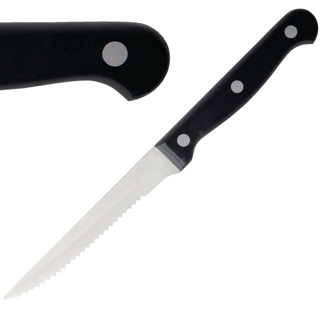 Olympia Serrated Steak Knives Black Handle (Pack of 12) - C134 Table Knives Olympia