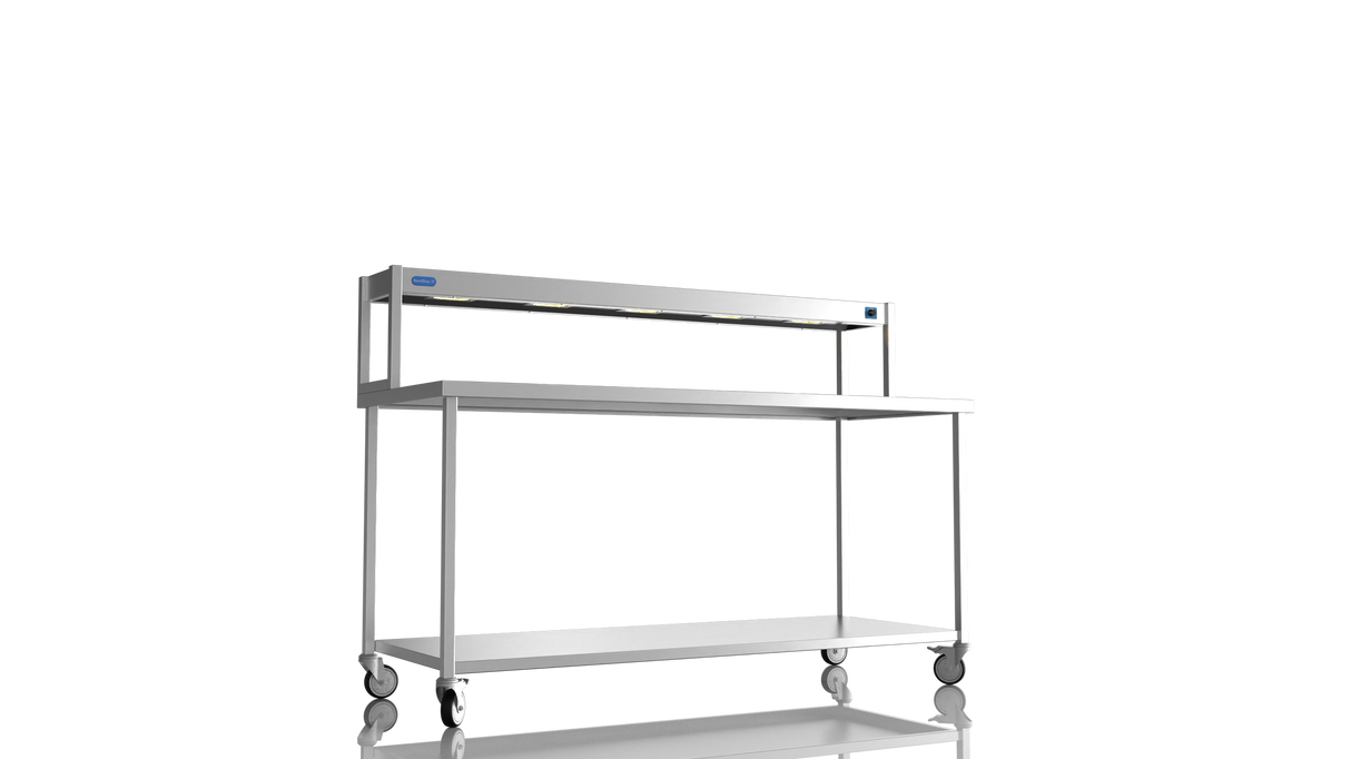 Nordstar Mobile Centre Table Bench With Heated Gantry Chefs Pass 1800mm | STCMCB1800 Stainless Steel Tables with Overshelf Nordstar