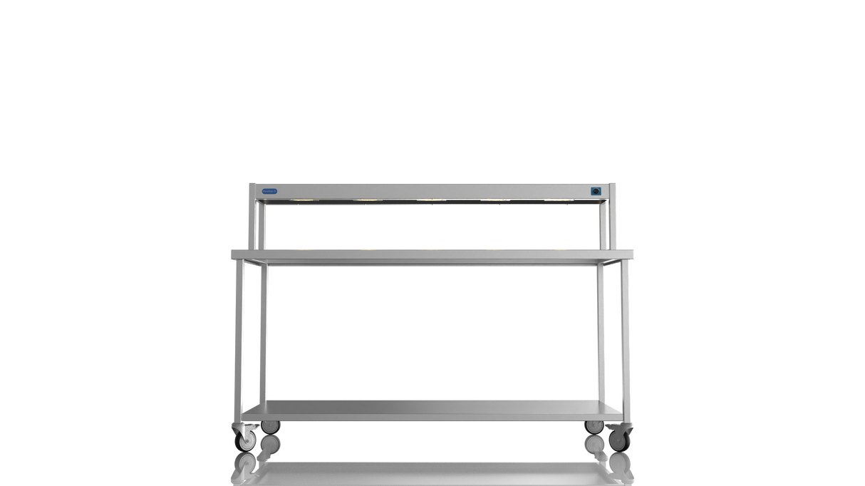 Nordstar Mobile Centre Table Bench With Heated Gantry Chefs Pass 1800mm | STCMCB1800 Stainless Steel Tables with Overshelf Nordstar