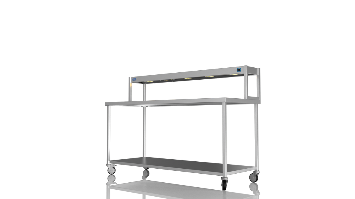 Nordstar Mobile Centre Table Bench With Heated Gantry Chefs Pass 1800mm | STCMCB1800 Stainless Steel Tables with Overshelf Nordstar