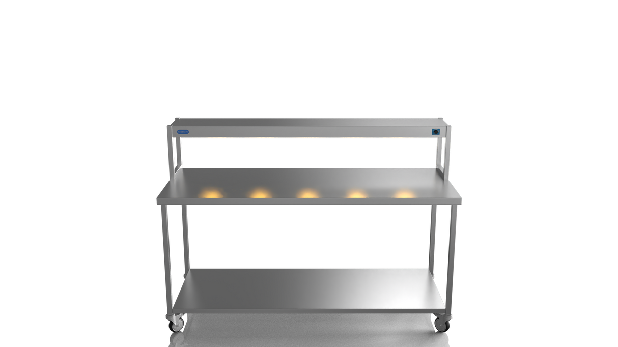 Nordstar Mobile Centre Table Bench With Heated Gantry Chefs Pass 1800mm | STCMCB1800 Stainless Steel Tables with Overshelf Nordstar