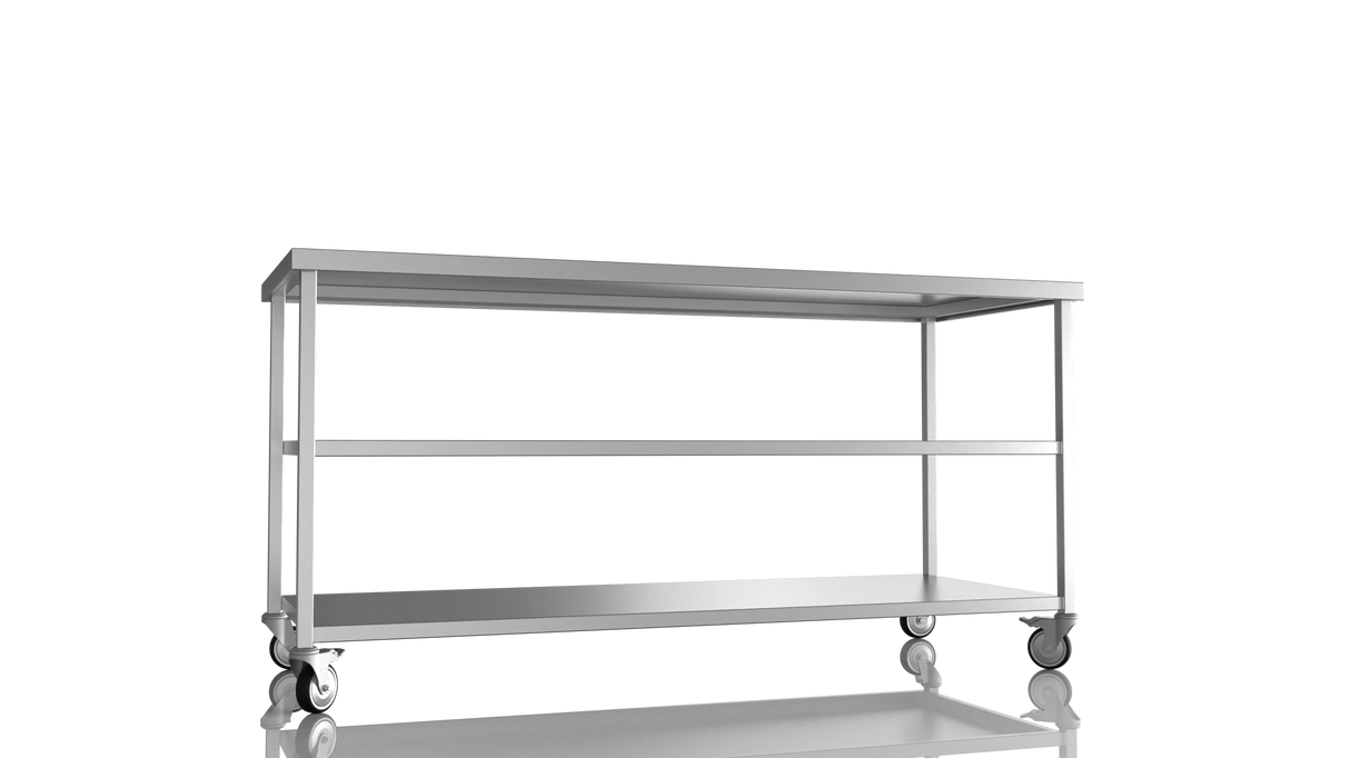 Nordstar Mobile Centre Table Bench with 2 Undershelves 1800mm Wide | NSMCB1800MS Stainless Steel Tables with Castors Nordstar