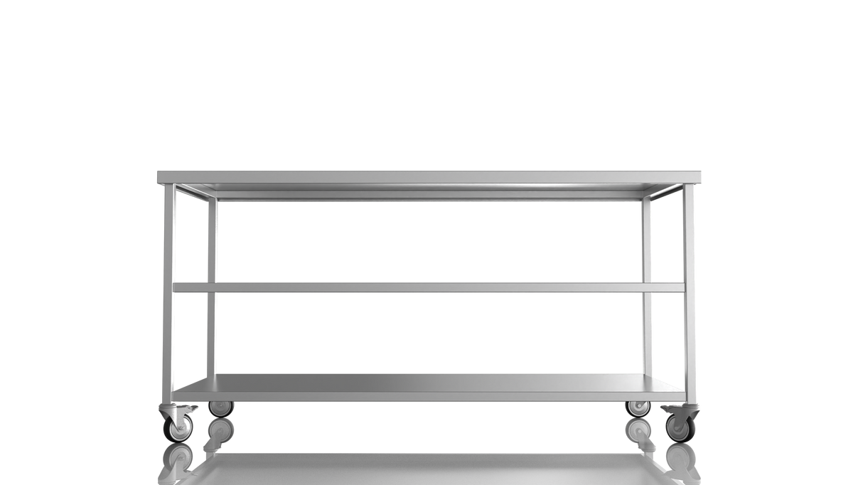 Nordstar Mobile Centre Table Bench with 2 Undershelves 1800mm Wide | NSMCB1800MS Stainless Steel Tables with Castors Nordstar