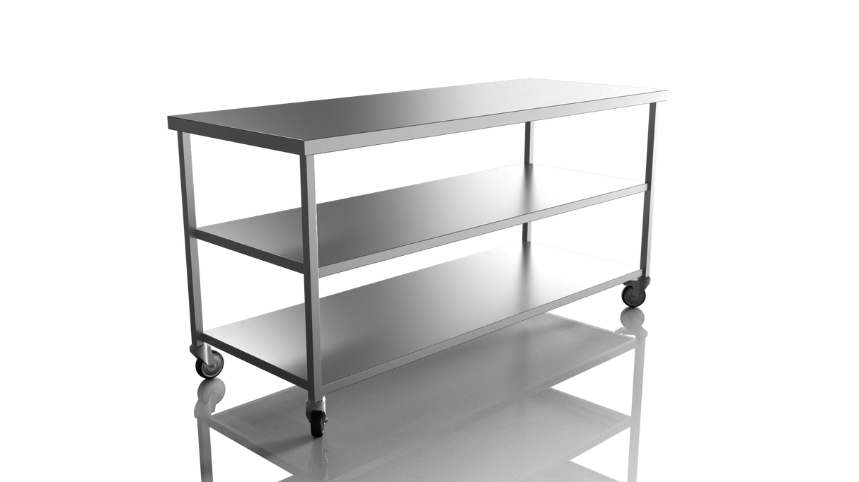 Nordstar Mobile Centre Table Bench with 2 Undershelves 1800mm Wide | NSMCB1800MS Stainless Steel Tables with Castors Nordstar