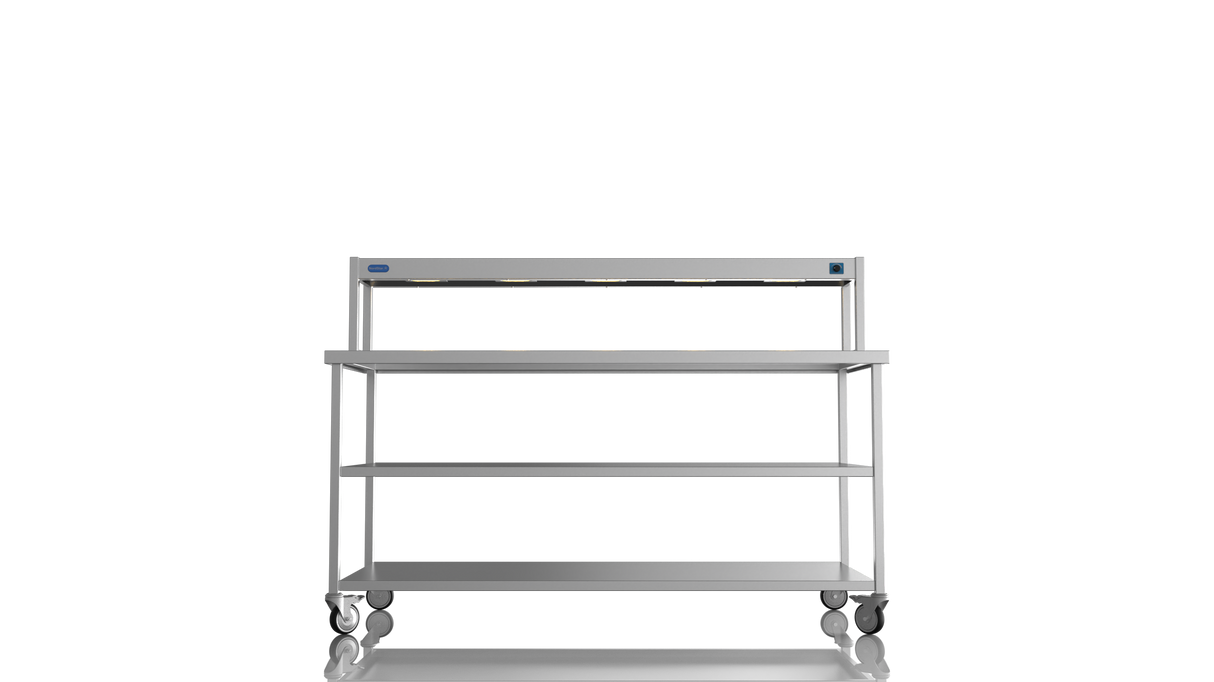 Nordstar Mobile Centre Table Bench With Heated Gantry Chefs Pass 1800mm | STCMCB1800MS Stainless Steel Tables with Overshelf Nordstar