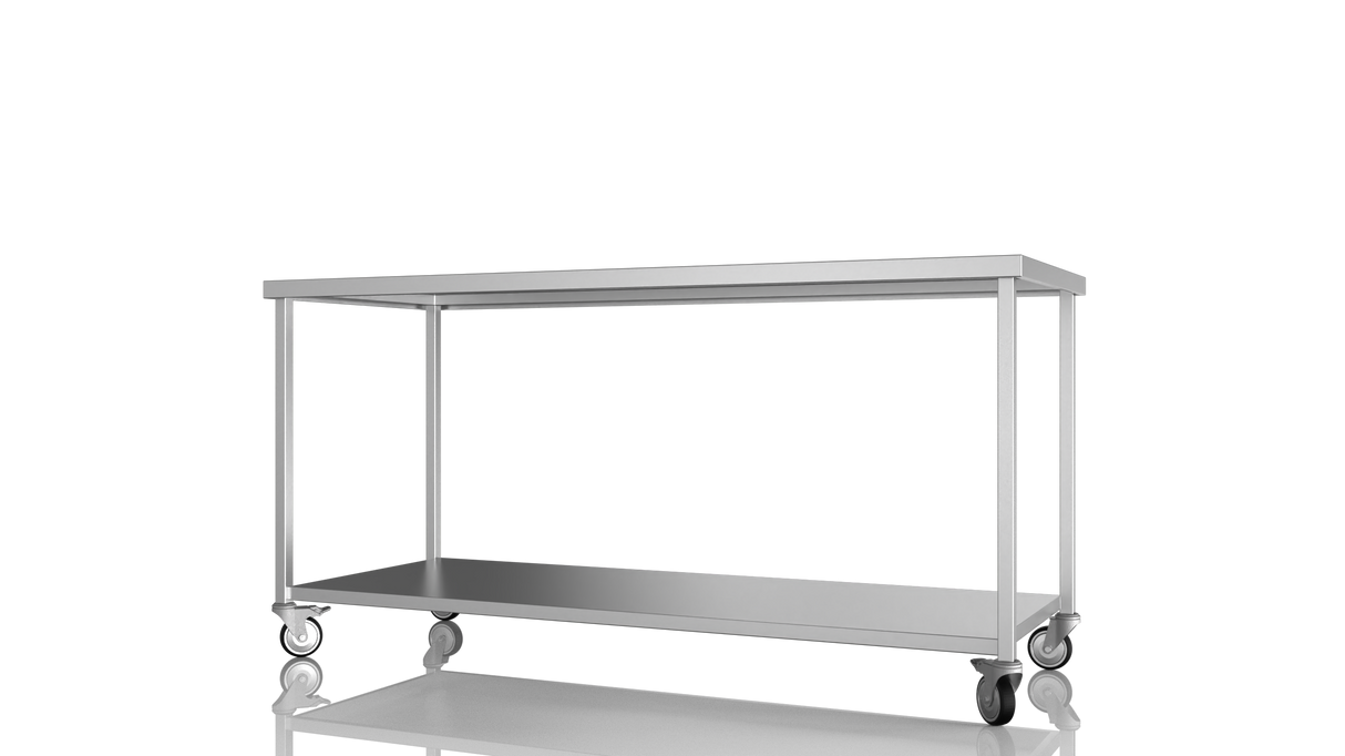 Nordstar Mobile Centre Table Bench With Undershelf 1800mm Wide | NSMCB1800 Stainless Steel Tables with Castors Nordstar