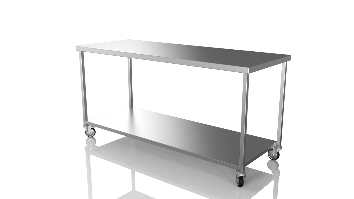 Nordstar Mobile Centre Table Bench With Undershelf 1800mm Wide | NSMCB1800 Stainless Steel Tables with Castors Nordstar