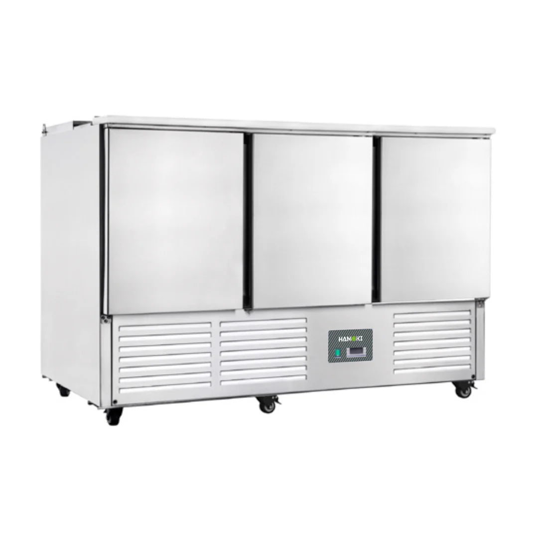 Hamoki 3 Door Stainless Steel Saladette Fridge 346Ltr - 221040 Pizza Prep Counters - 3 Door Hamoki