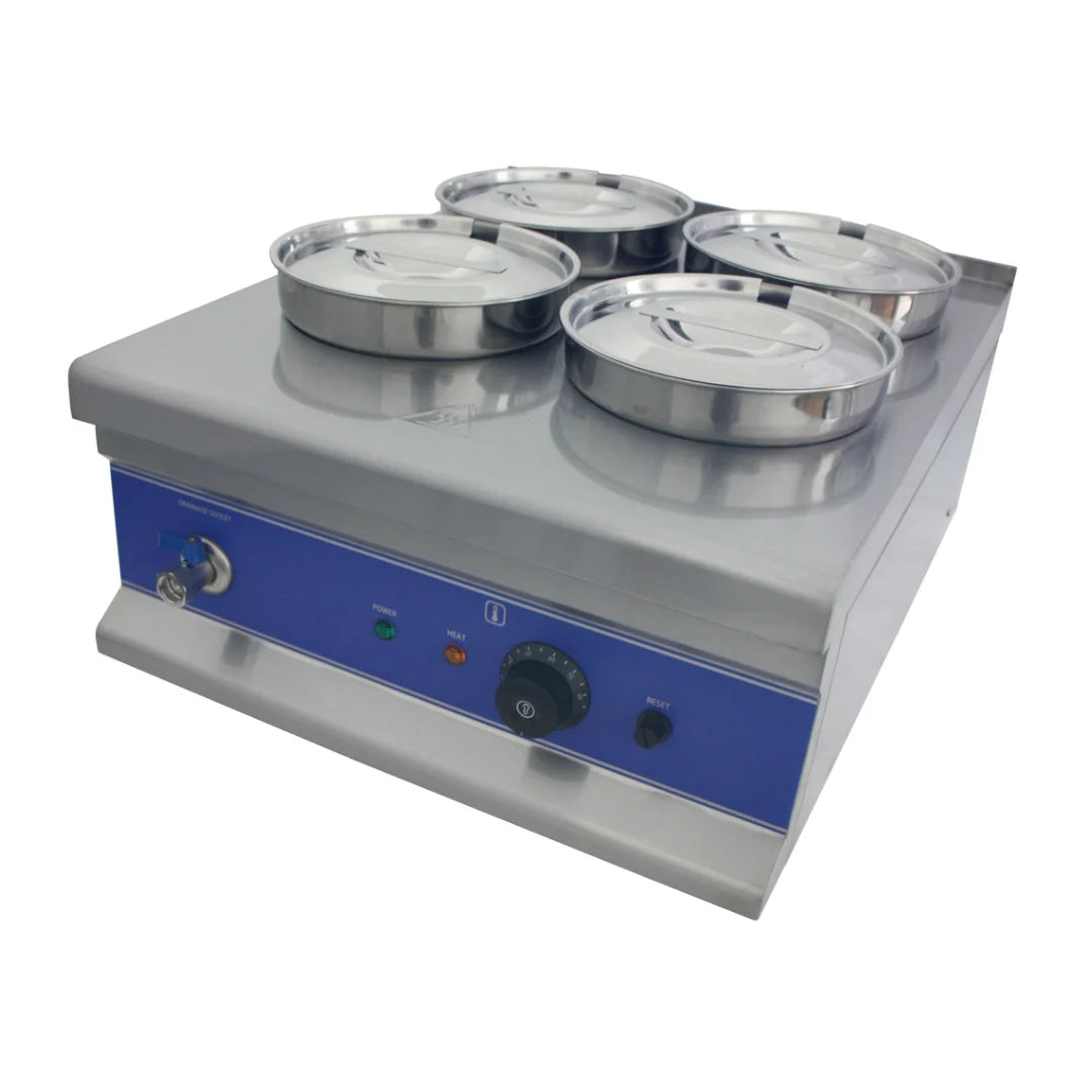 Hamoki Wet Well Heated Bain Marie 4 Pots 4 x 4L With Drain Tap | 291003 Bain Maries Hamoki