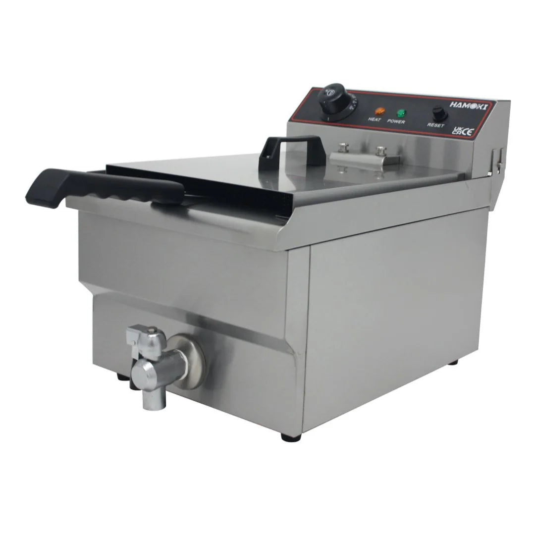 Hamoki Countertop Commercial Electric Fryer - 9.5 Litre Single Tank with Drain Tap | 291018 Countertop Electric Fryers Hamoki