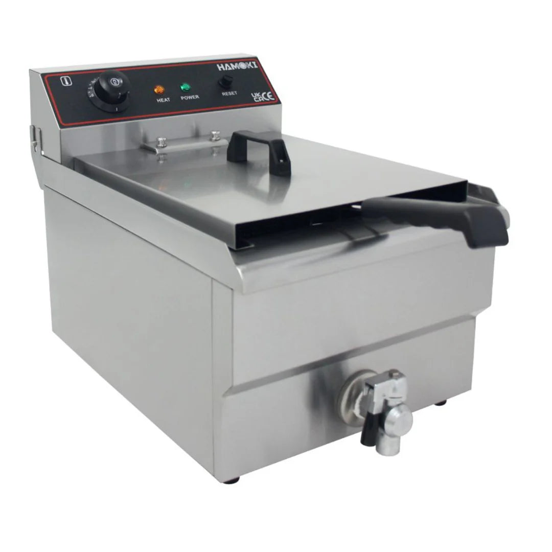 Hamoki Countertop Commercial Electric Fryer - 11.5 Litre Single Tank with Drain Tap | 291020 Countertop Electric Fryers Hamoki