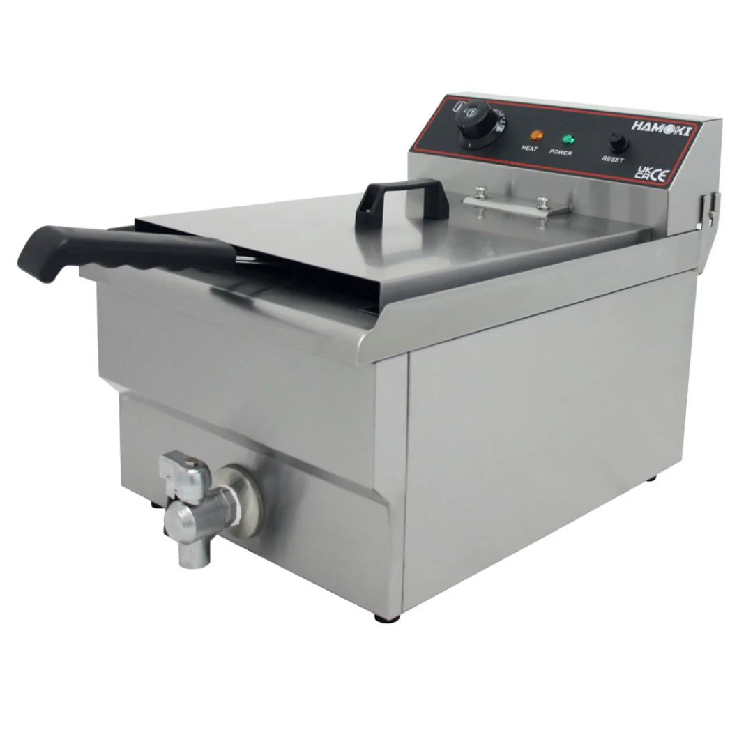 Hamoki Countertop Commercial Electric Fryer - 11.5 Litre Single Tank with Drain Tap | 291020 Countertop Electric Fryers Hamoki