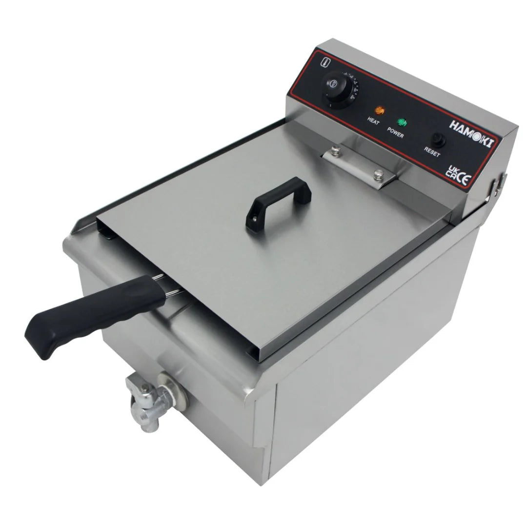 Hamoki Countertop Commercial Electric Fryer - 11.5 Litre Single Tank with Drain Tap | 291020 Countertop Electric Fryers Hamoki