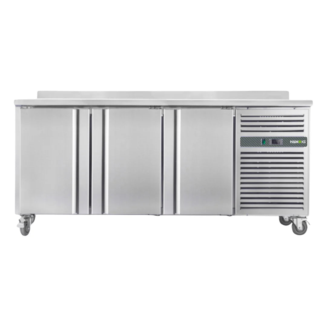 Hamoki Stainless Steel 3 Door Freezer Counter with Upstand 418 Litre - 221018 Refrigerated Counters - Triple Door Hamoki