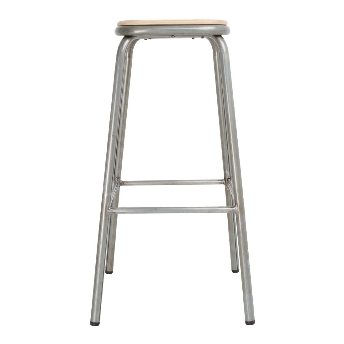 Bolero Galvanised Steel High Stools with Wooden Seatpad (Pack of 4) - DE479 Metal Bar Stools Bolero
