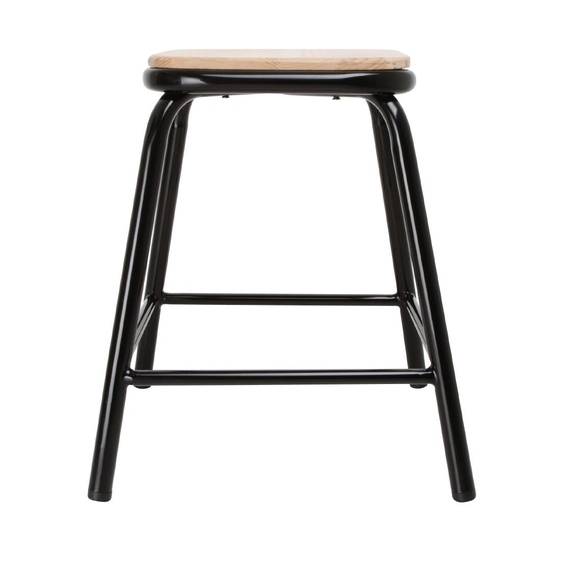 Bolero Cantina Low Stools with Wooden Seat Pad Black (Pack of 4) - DE481 Metal Bar Stools Bolero