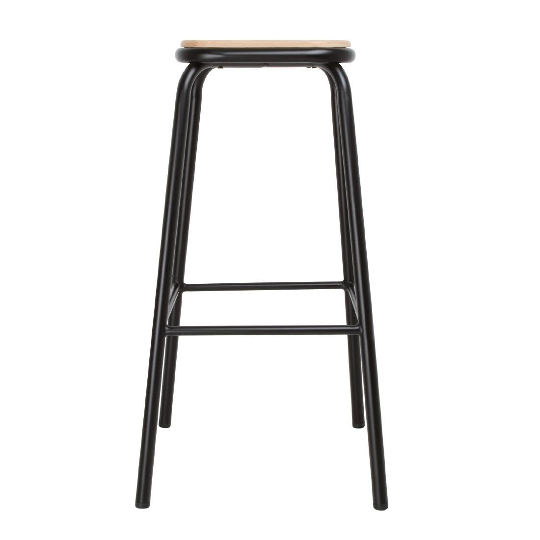 Bolero Cantina High Stools with Wooden Seat Pad Black (Pack of 4) - DE482 Metal Bar Stools Bolero